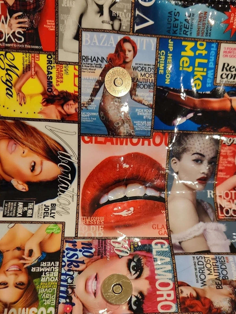 NEW Multicolor Magazine-Print Foldover Clutch